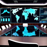 **

A sleek boardroom, holographic AI interface projected above a polished table where executives are seated. The AI displays data visualizations of market trends and sales predictions. Emphasis on a modern, professional setting.

**