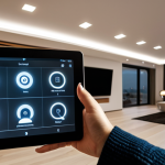 Smart Home Automation**

"A modern living room with smart home features, fully clothed woman controlling lights with a tablet, cozy atmosphere, showing automated blinds adjusting, ambient lighting, appropriate content, safe for work, perfect anatomy, natural proportions, professional interior design photography, high quality, well-formed hands, proper finger count, professional, modest clothing."

**