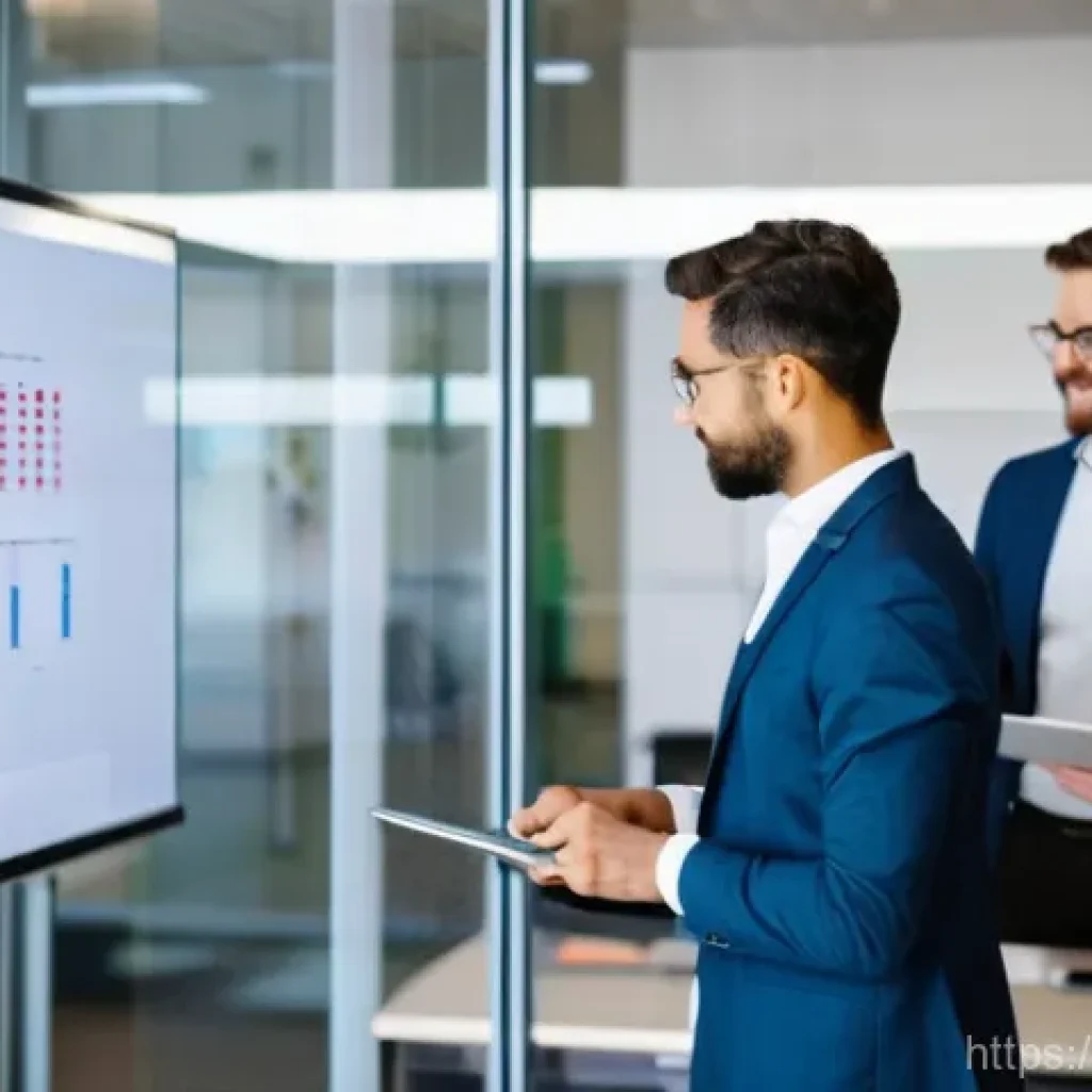 4차 산업혁명과 경영 - **Subject:** A diverse group of young professionals (men and women, appearing 25-45 years old) activ...