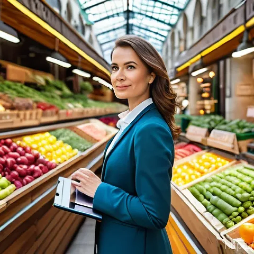 경영과 경제학의 관계 - **Prompt:** A dynamic, high-angle shot capturing a female entrepreneur, approximately 35-40 years ol...