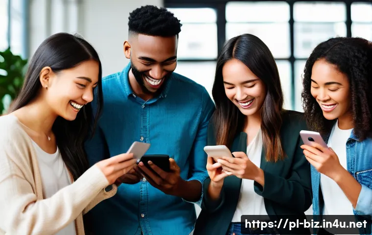 소셜 미디어 마케팅 - **Prompt 1: Authentic Social Media Engagement and Storytelling**
    "A diverse group of young adult...