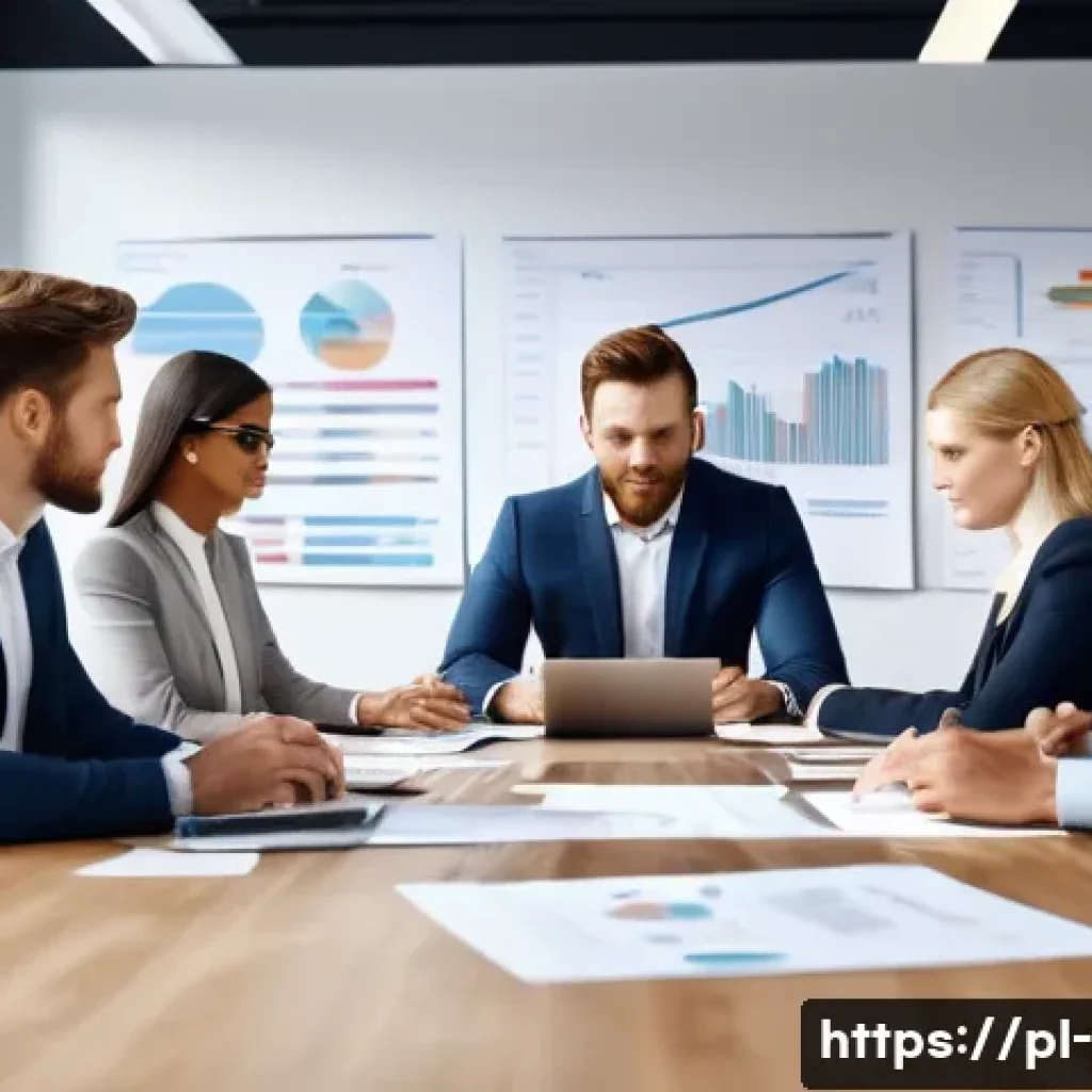 경영학 사례 연구 - A modern office scene showing a diverse business team engaged in a strategic case study discussion a...