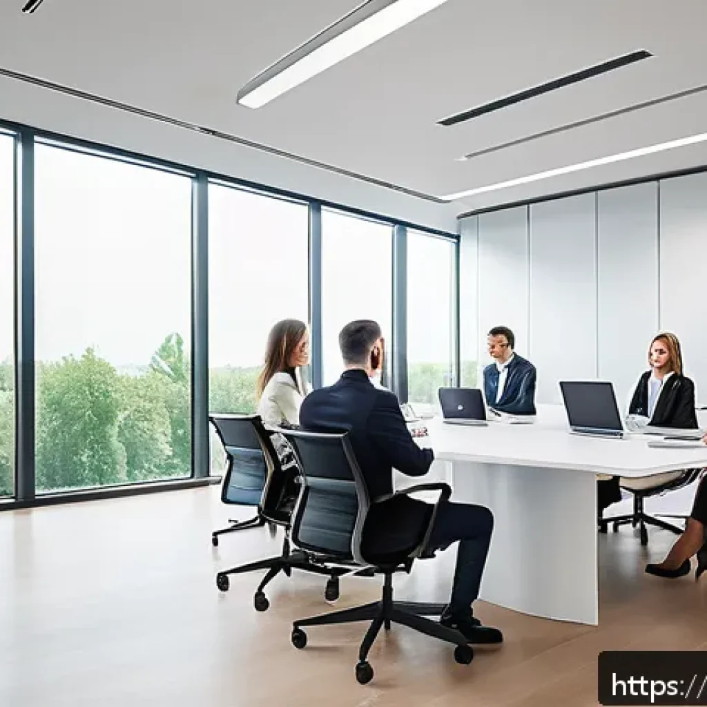 경영학의 정의 - A modern office scene depicting a diverse Polish business team engaged in a flexible management meet...