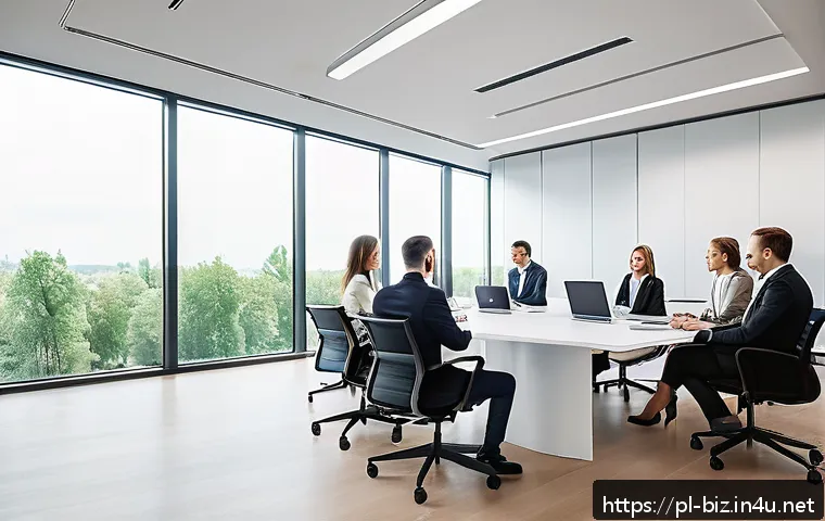 경영학의 정의 - A modern office scene depicting a diverse Polish business team engaged in a flexible management meet...