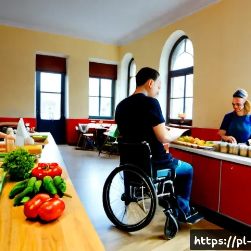 Home 17 사회적 기업 모델 - Photorealistic documentary-style scene inside a Warsaw social enterprise café and training kitchen, ...