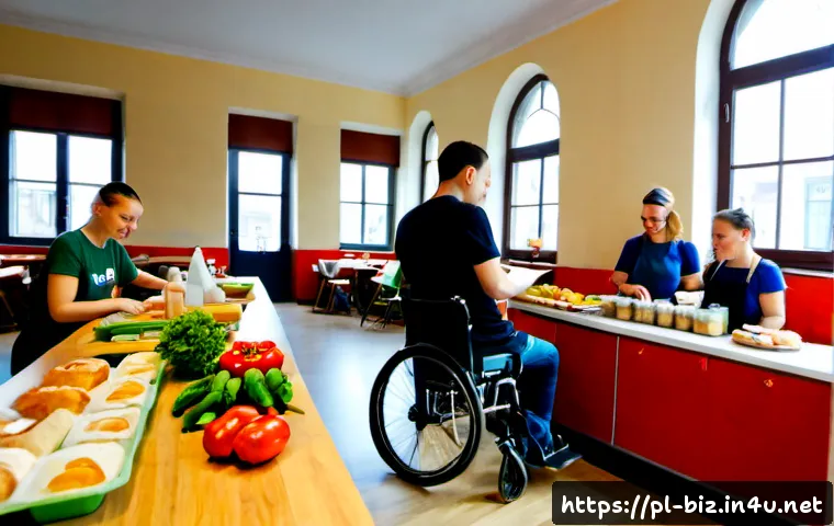 사회적 기업 모델 - Photorealistic documentary-style scene inside a Warsaw social enterprise café and training kitchen, ...